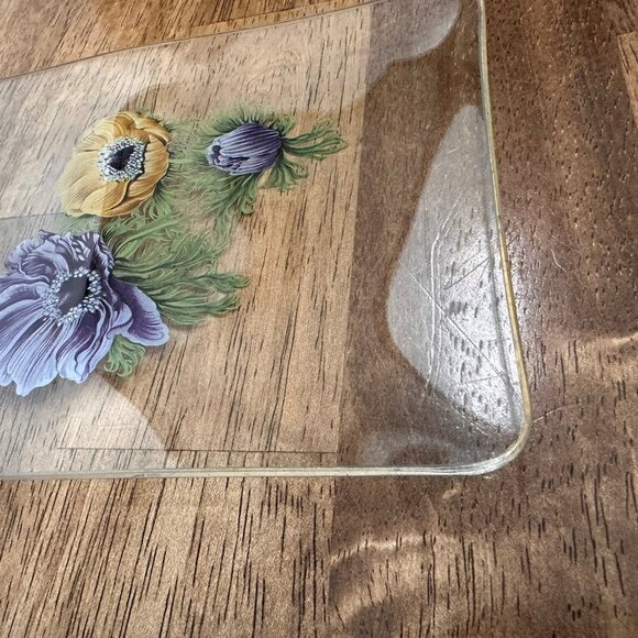 Chance Glass Anemone Floral Plates Gold Rim Rectangular and Oval Vintage UK MCM - Picture 7 of 7